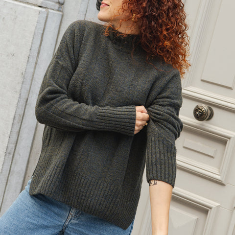 LAST ONE in 34 - Carol Wool Jumper - Olive Blue Melange