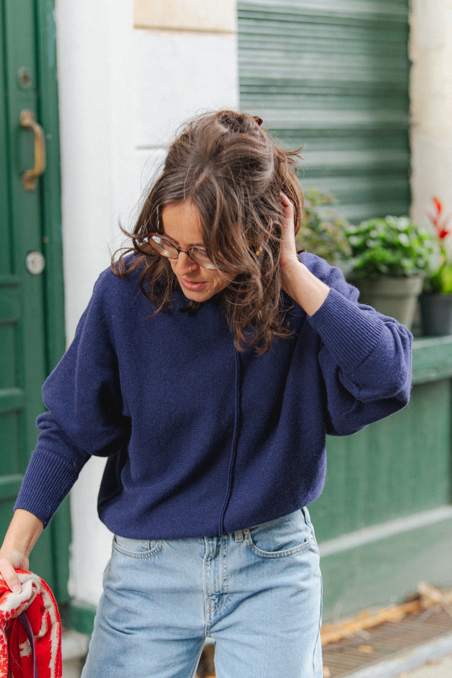 Batwing Wool-mix Jumper - Purple / Blue melange