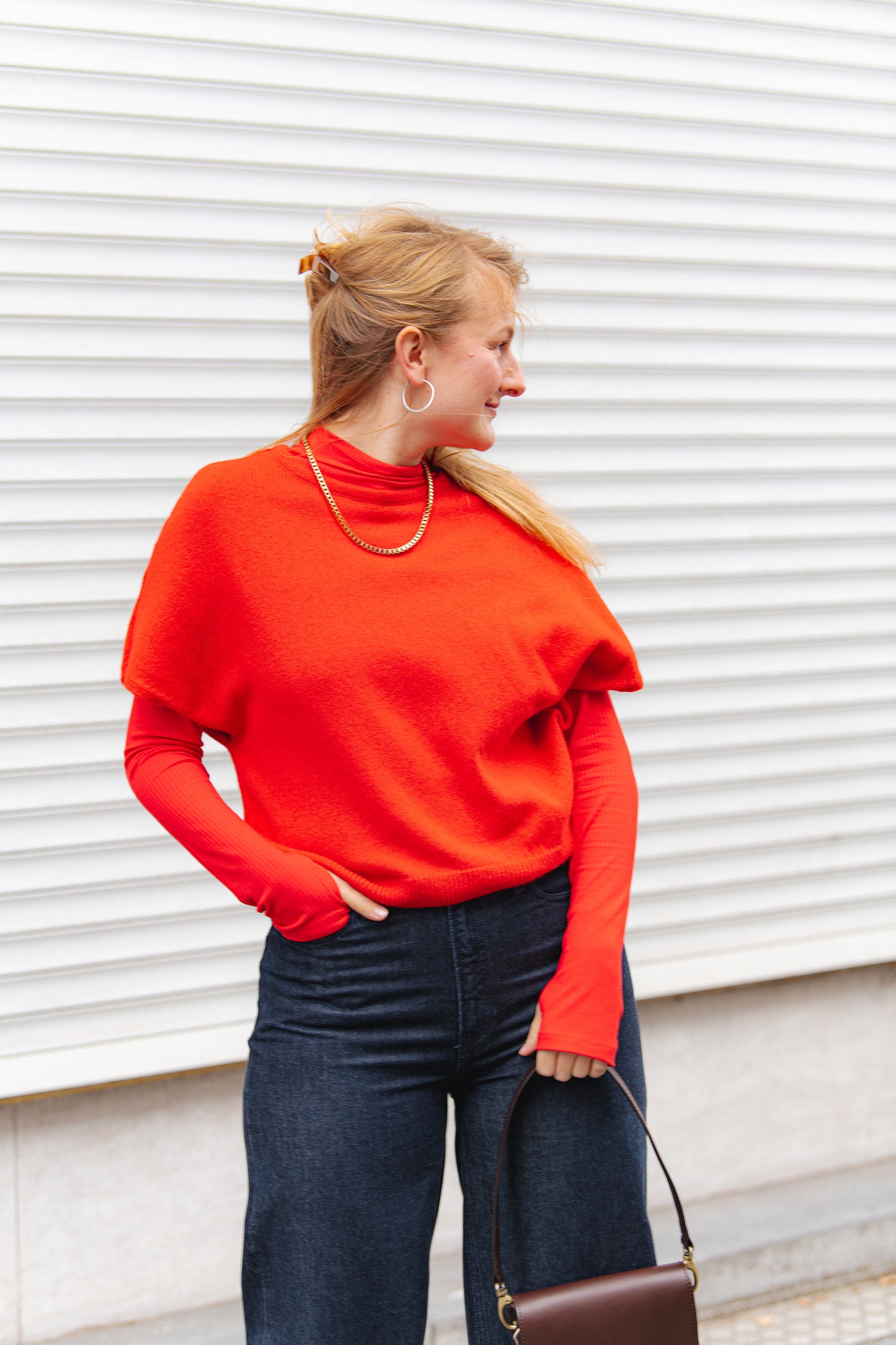 Short Sleeve Wool-mix  Knitted Jumper - Red