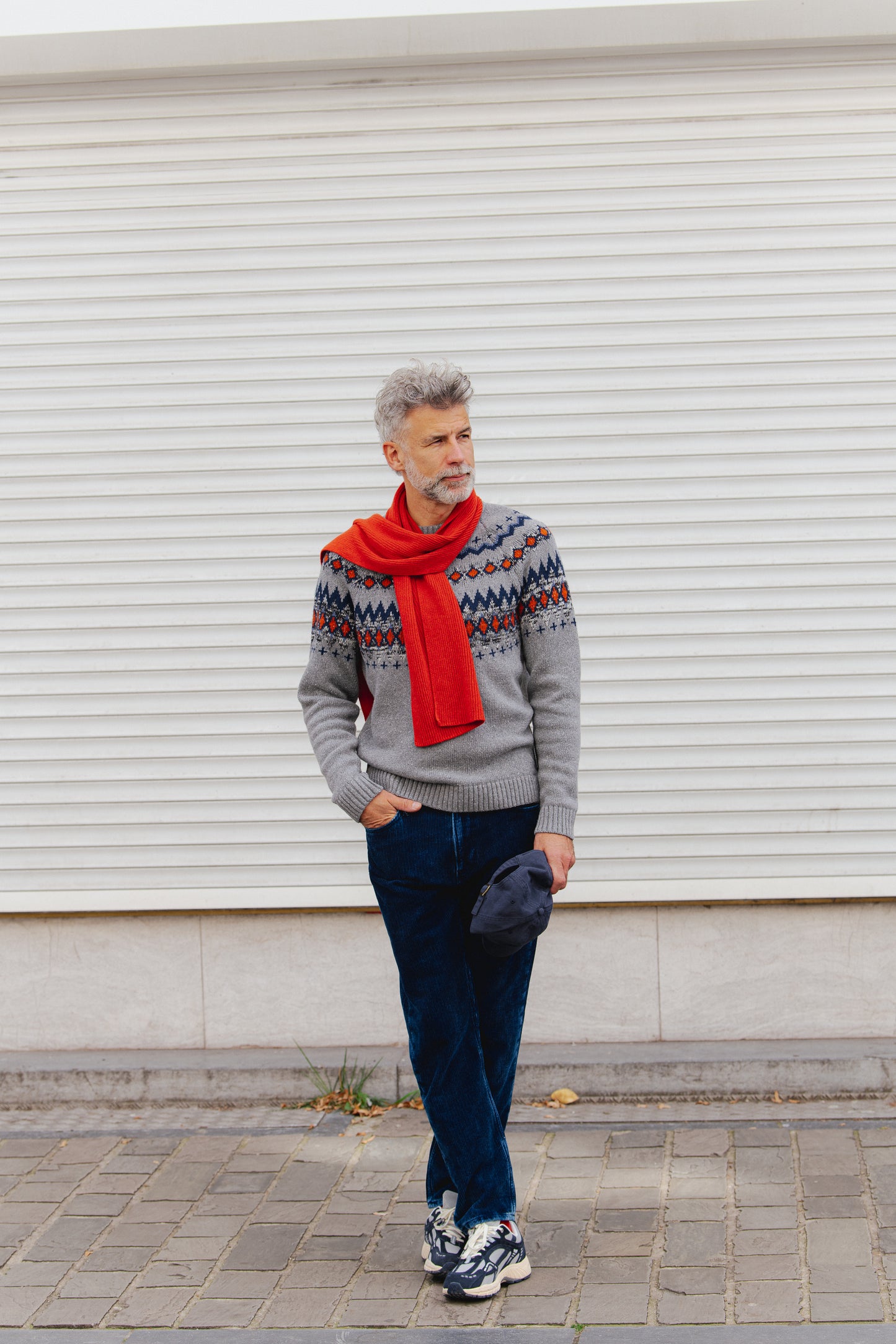 Kaalla Fair Isle Knitted Sweater - Silver Melange/Dusty Orange