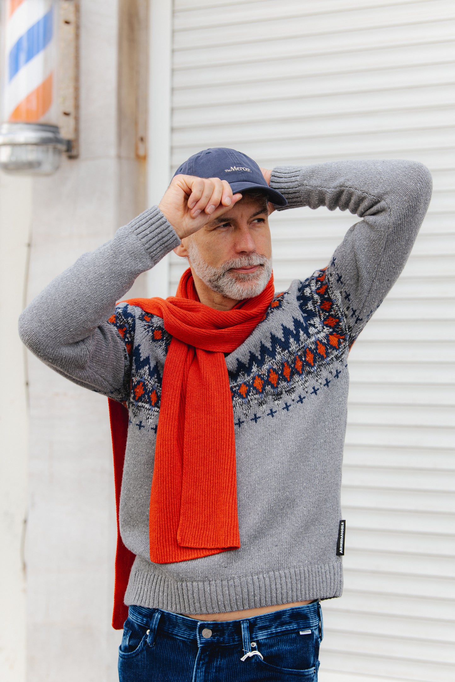 Kaalla Fair Isle Knitted Sweater - Silver Melange/Dusty Orange