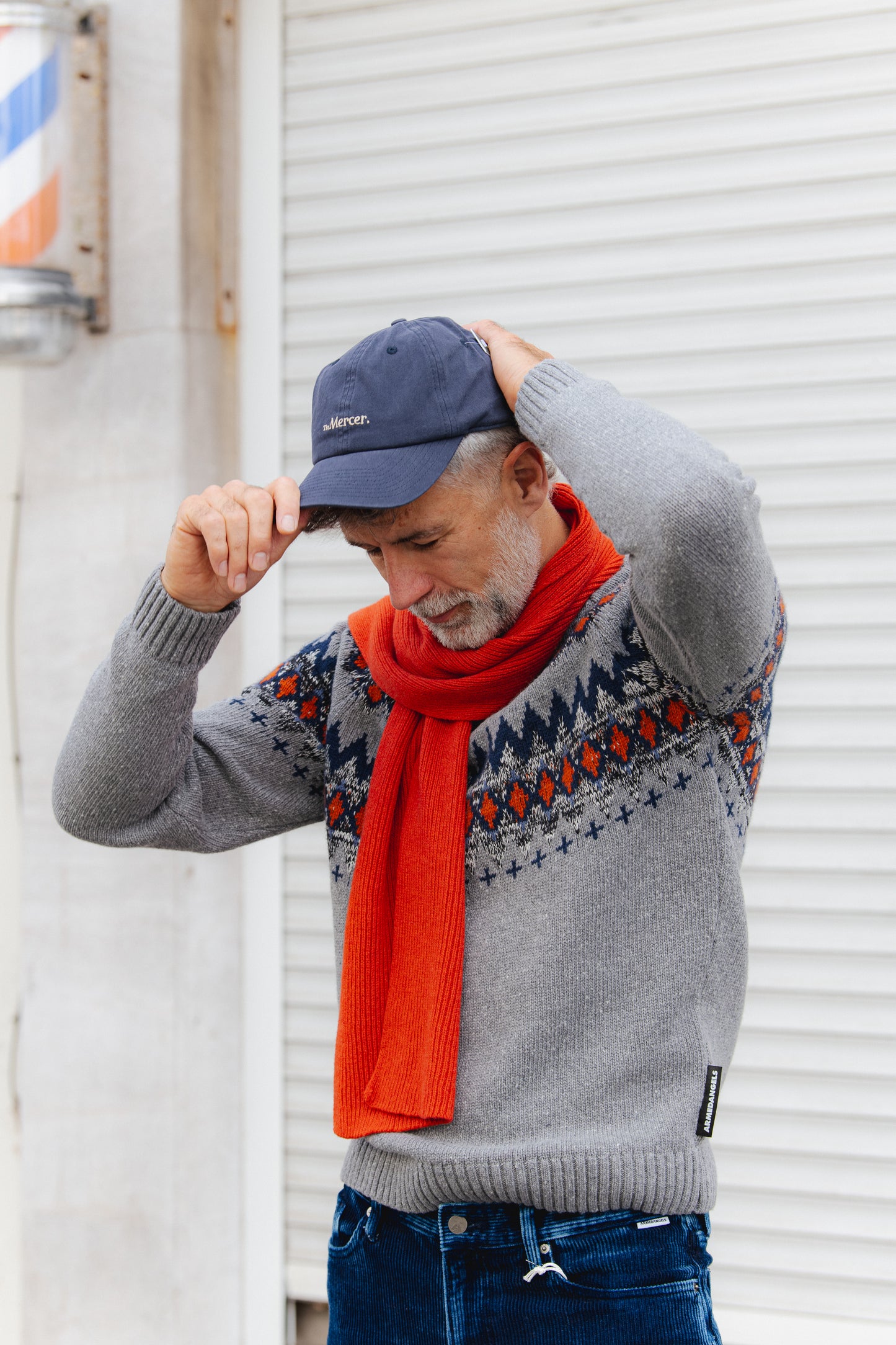 Kaalla Fair Isle Knitted Sweater - Silver Melange/Dusty Orange