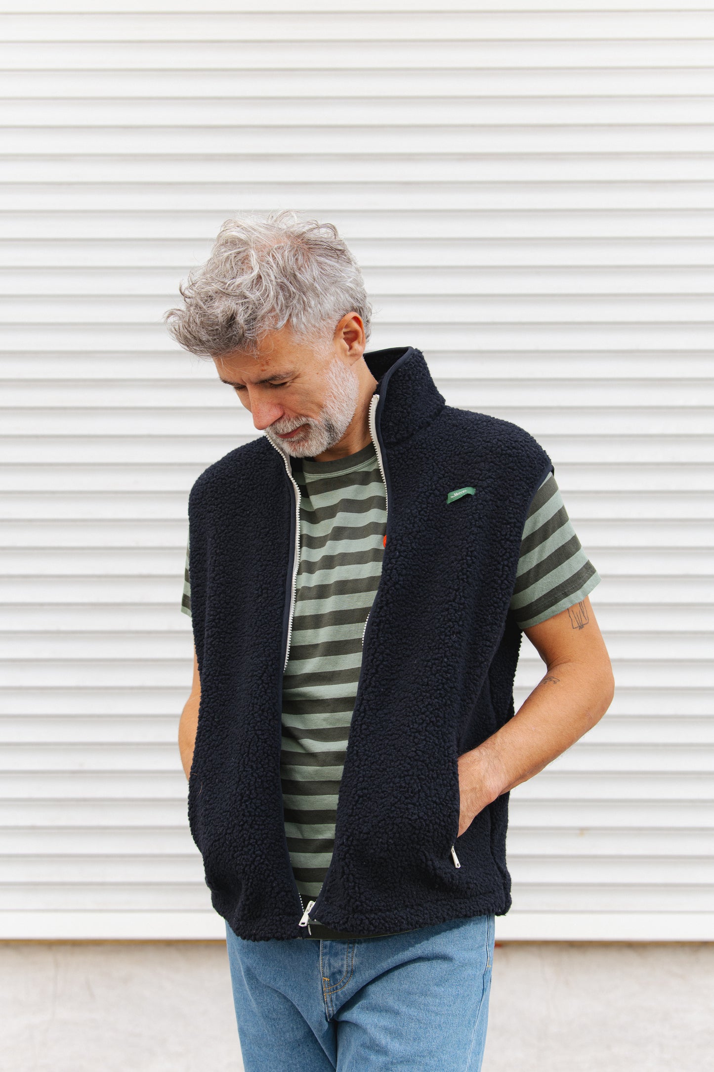 Wool Zip Vest - Navy