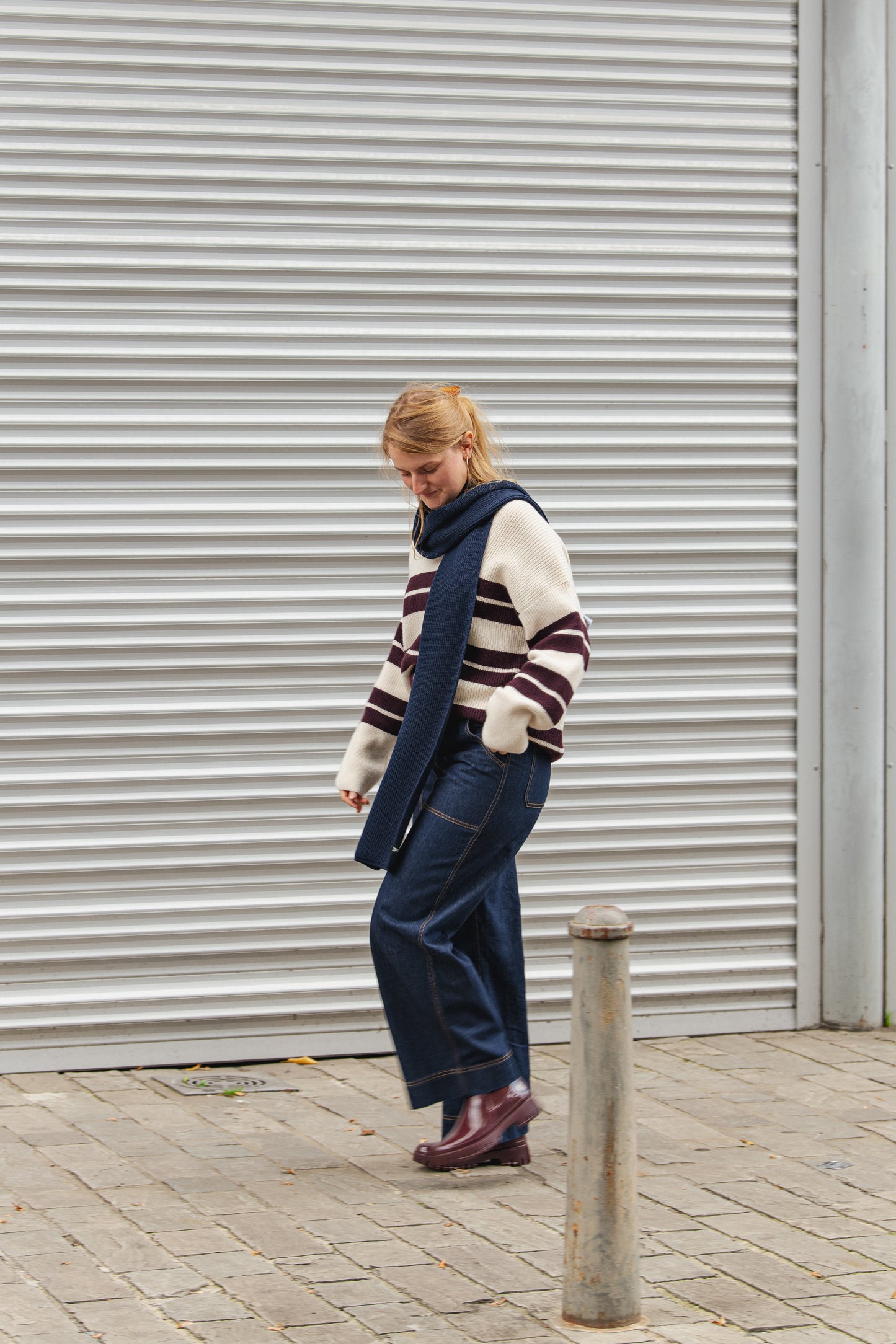LAST ONE in 34 - Striped Sweater - Off-White/Burgundy