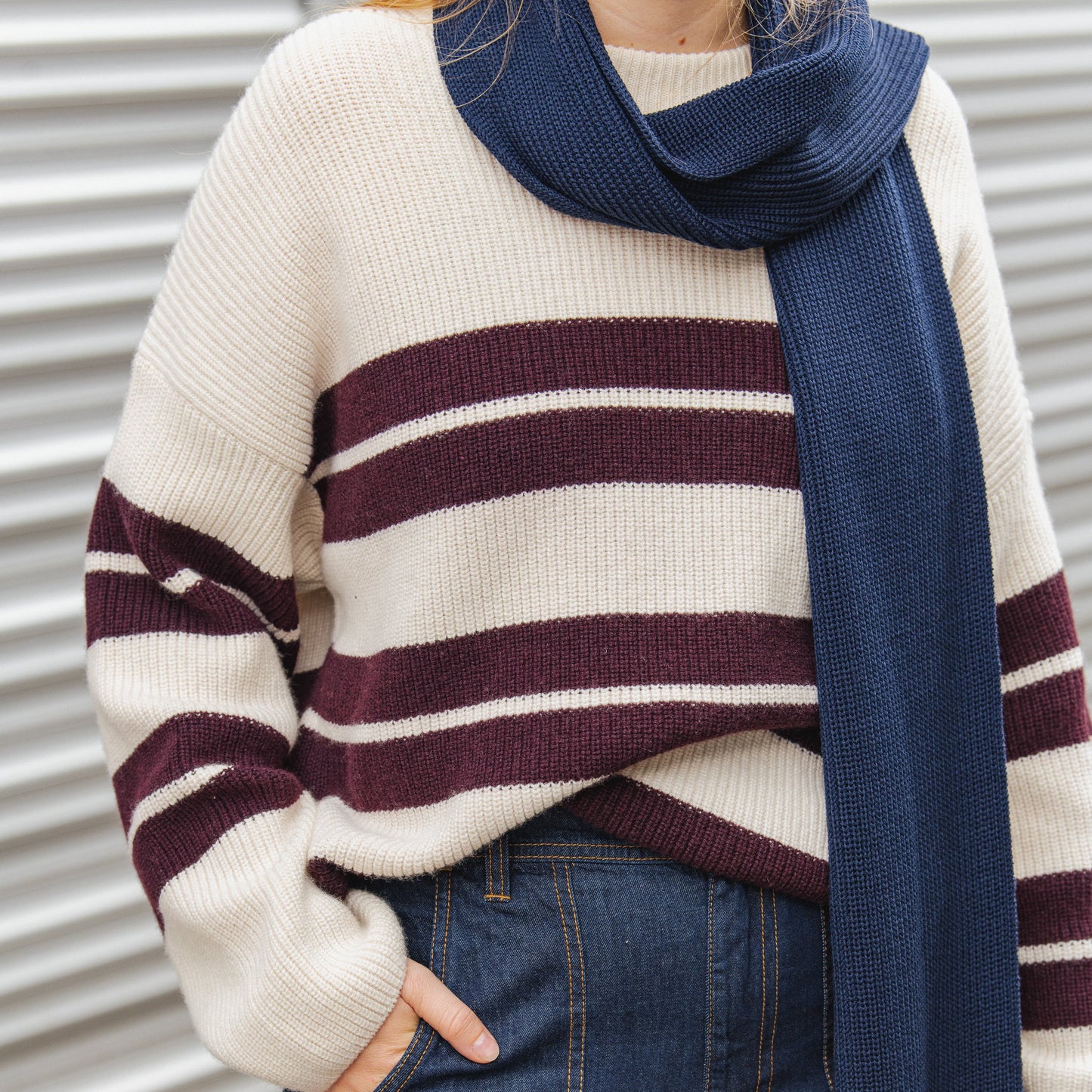 LAST ONE in 34 - Striped Sweater - Off-White/Burgundy
