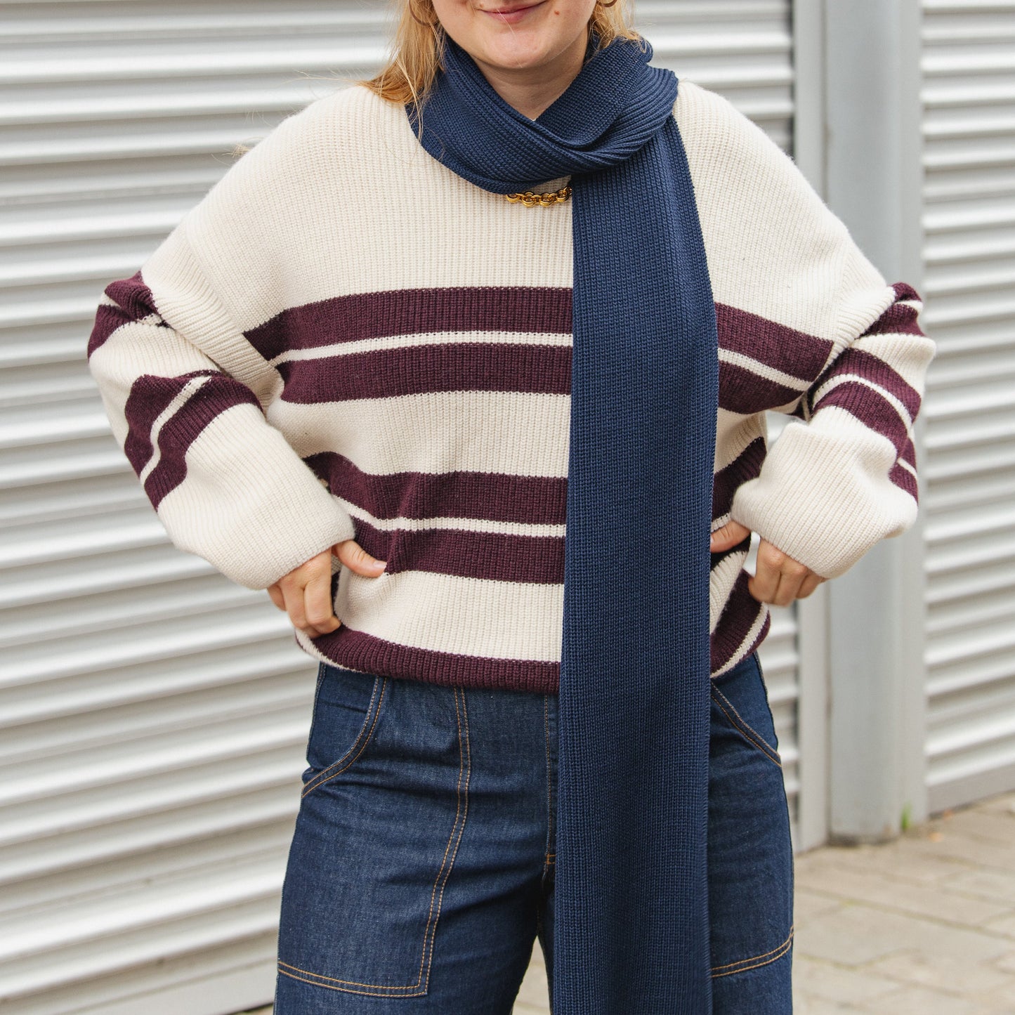 LAST ONE in 34 - Striped Sweater - Off-White/Burgundy