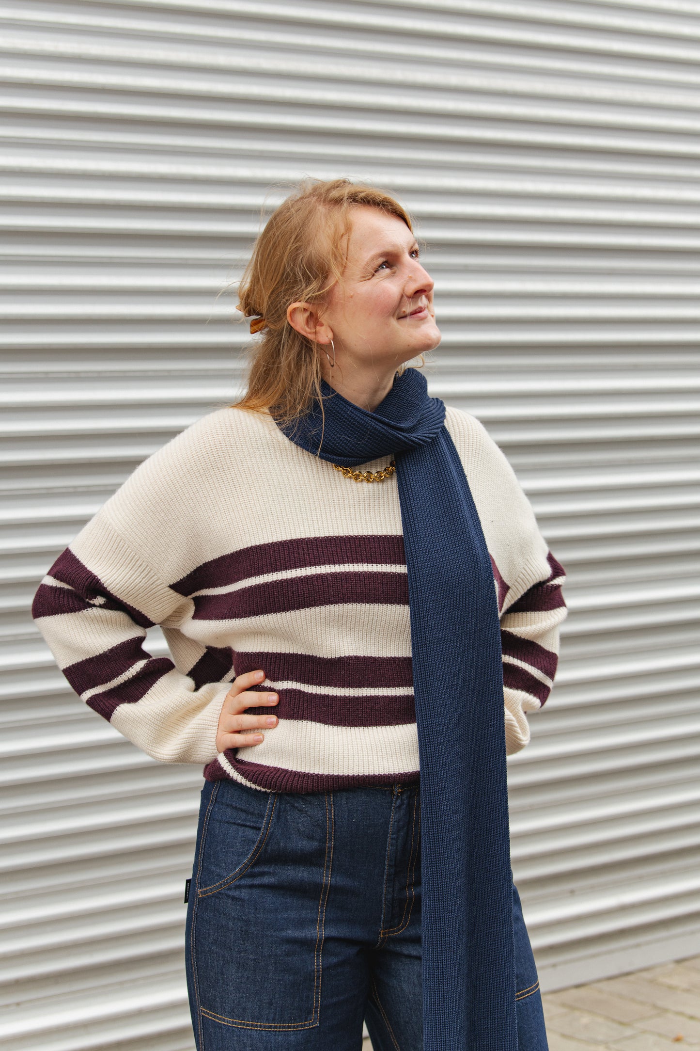 LAST ONE in 34 - Striped Sweater - Off-White/Burgundy