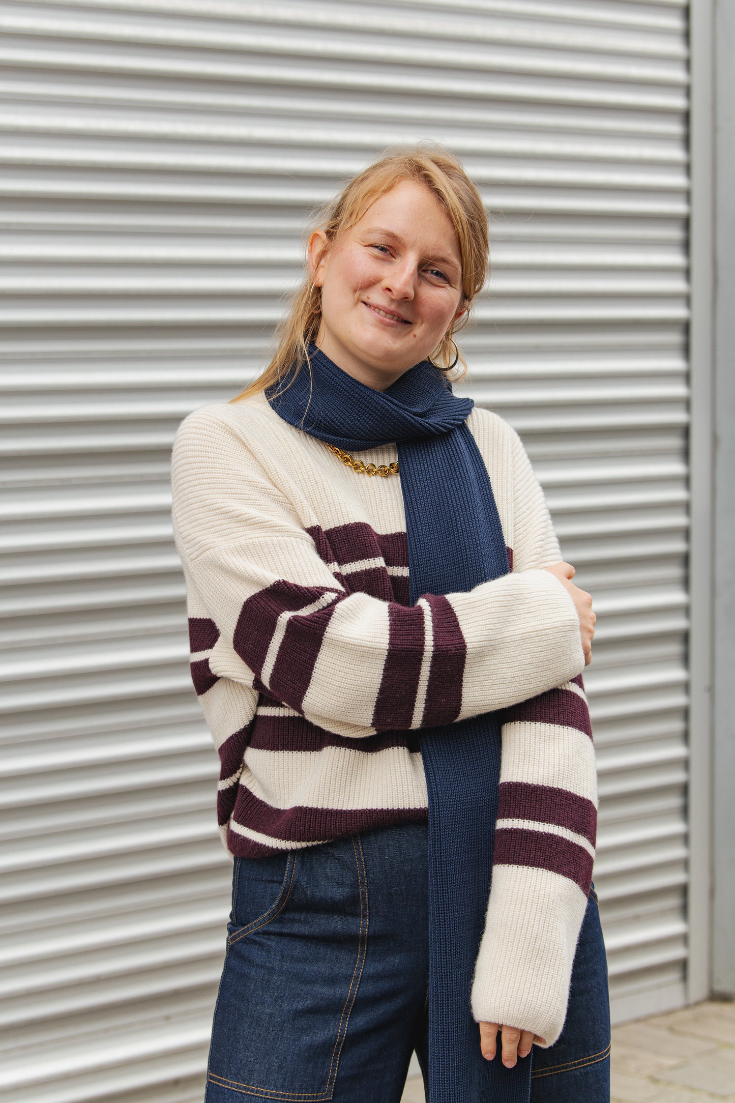 LAST ONE in 34 - Striped Sweater - Off-White/Burgundy
