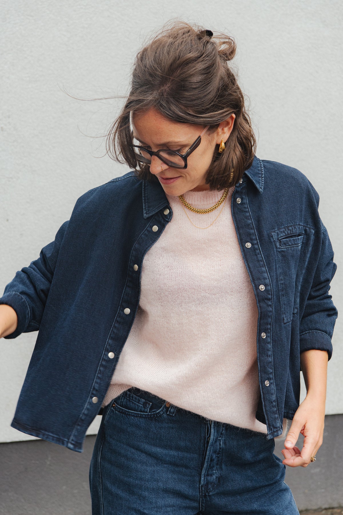 LAST ONE in L - Nalaani Denim Blouse - Rinse
