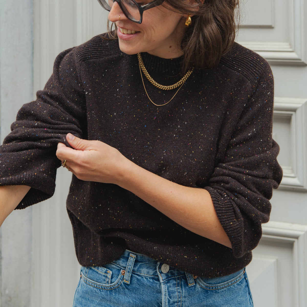 Cropped Sweater - Bitter Chocolate Tweed