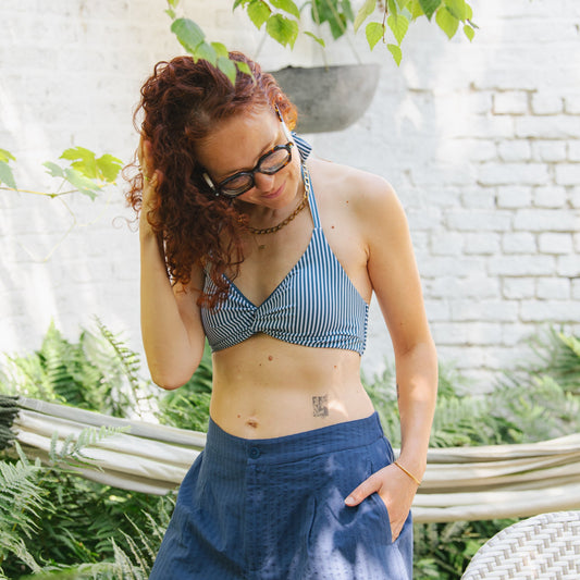 Bikini Top Gullholma Thin Stripe - Majolica Blue