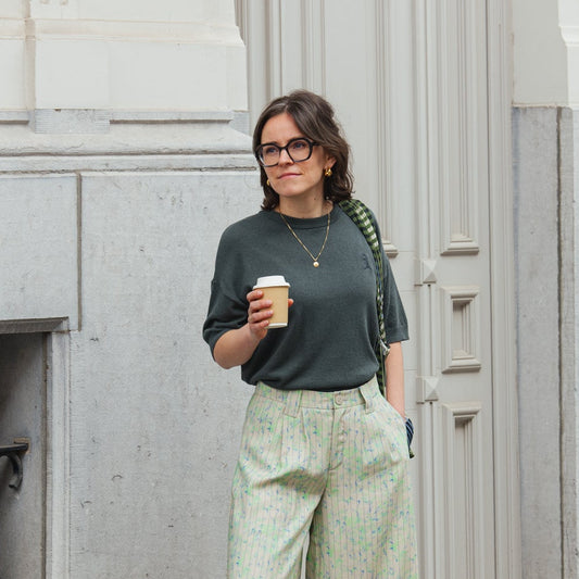 Linen Blend Knit Sweater - Space Steel