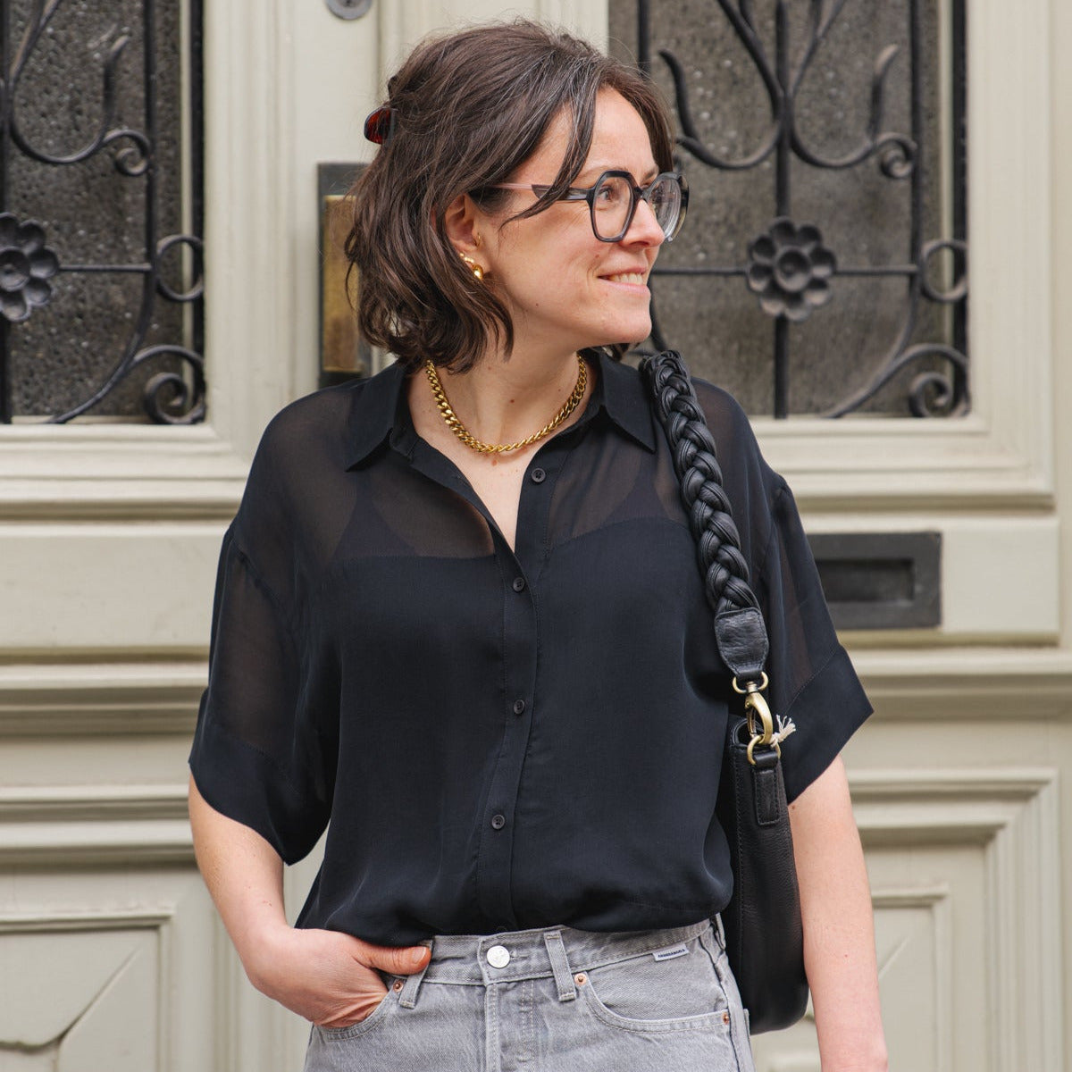 LAST ONE in M - Minab Shirt Transparent - Chiffon Black