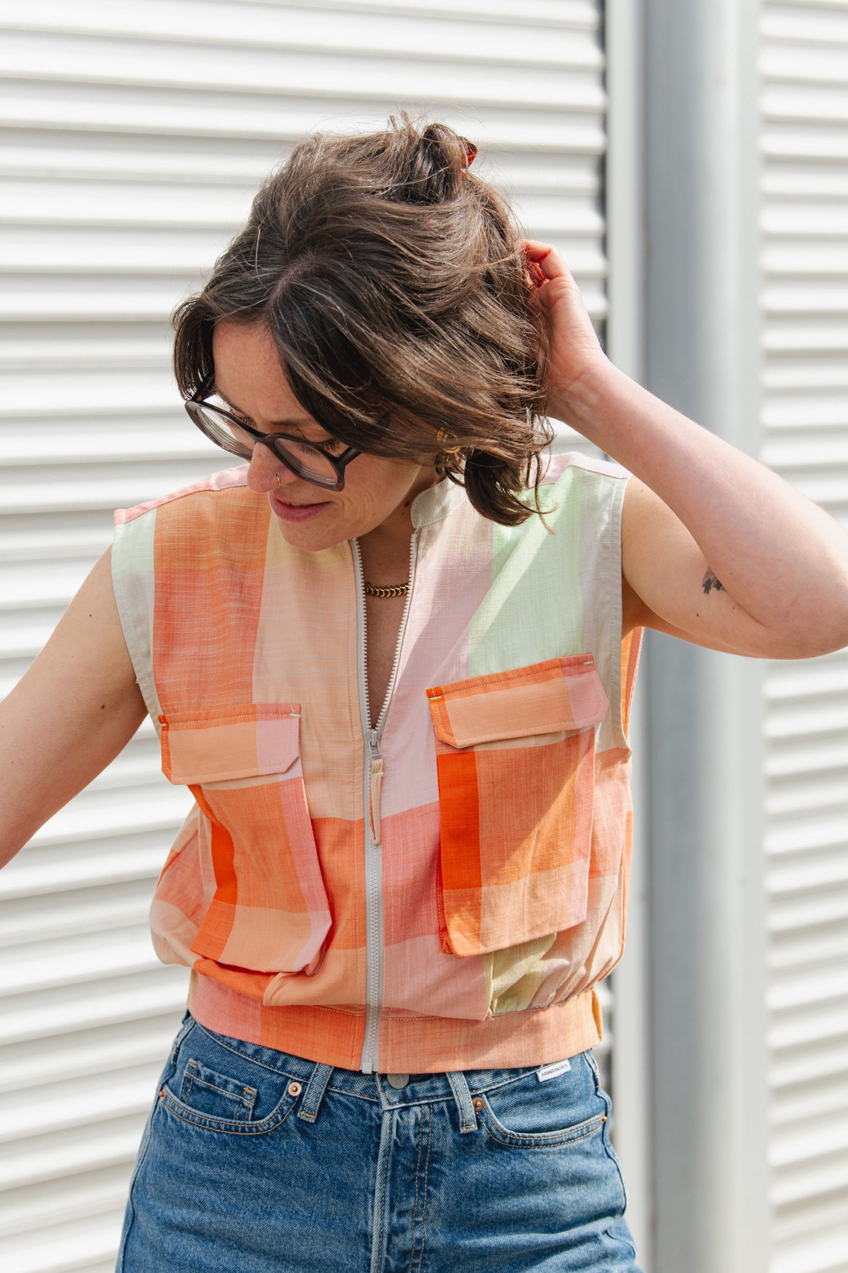 LAST ONE in 44 - Bea Zipper Shirt - Checks