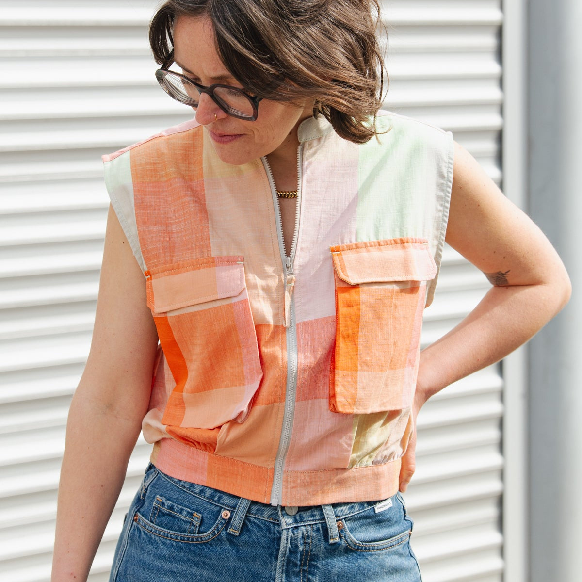 LAST ONE in 44 - Bea Zipper Shirt - Checks
