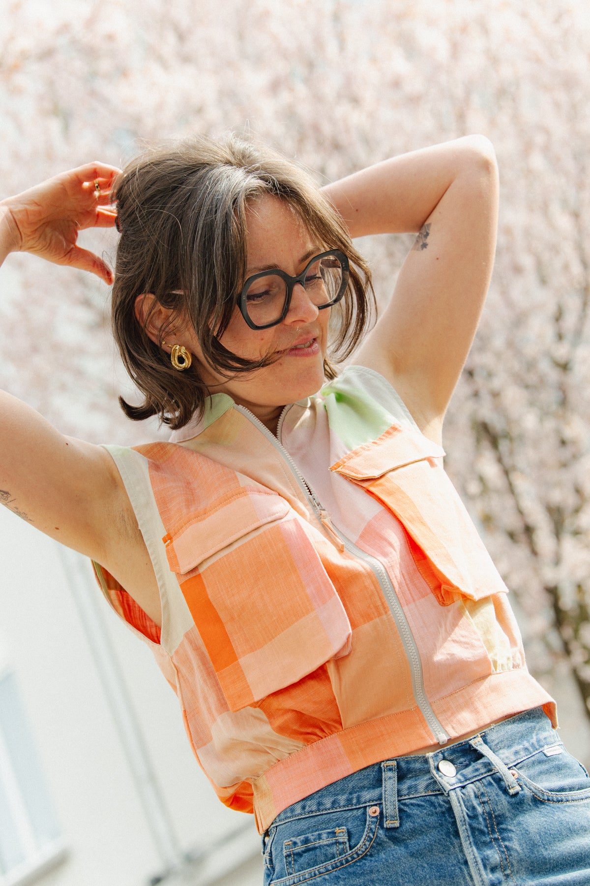 LAST ONE in 44 - Bea Zipper Shirt - Checks