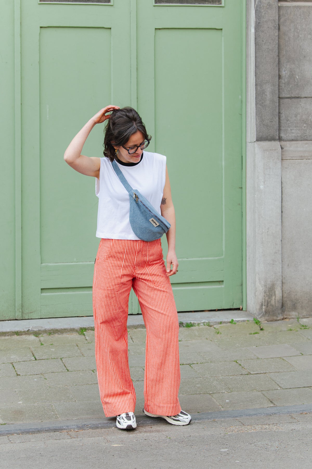 LAST ONES IN S- Vara Workwear Pants Stripe - Grenadine Red