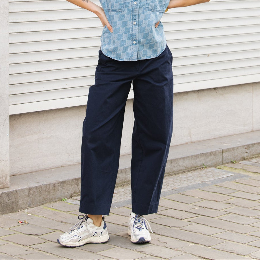 Barrel Leg Twill Pants - Night Sky