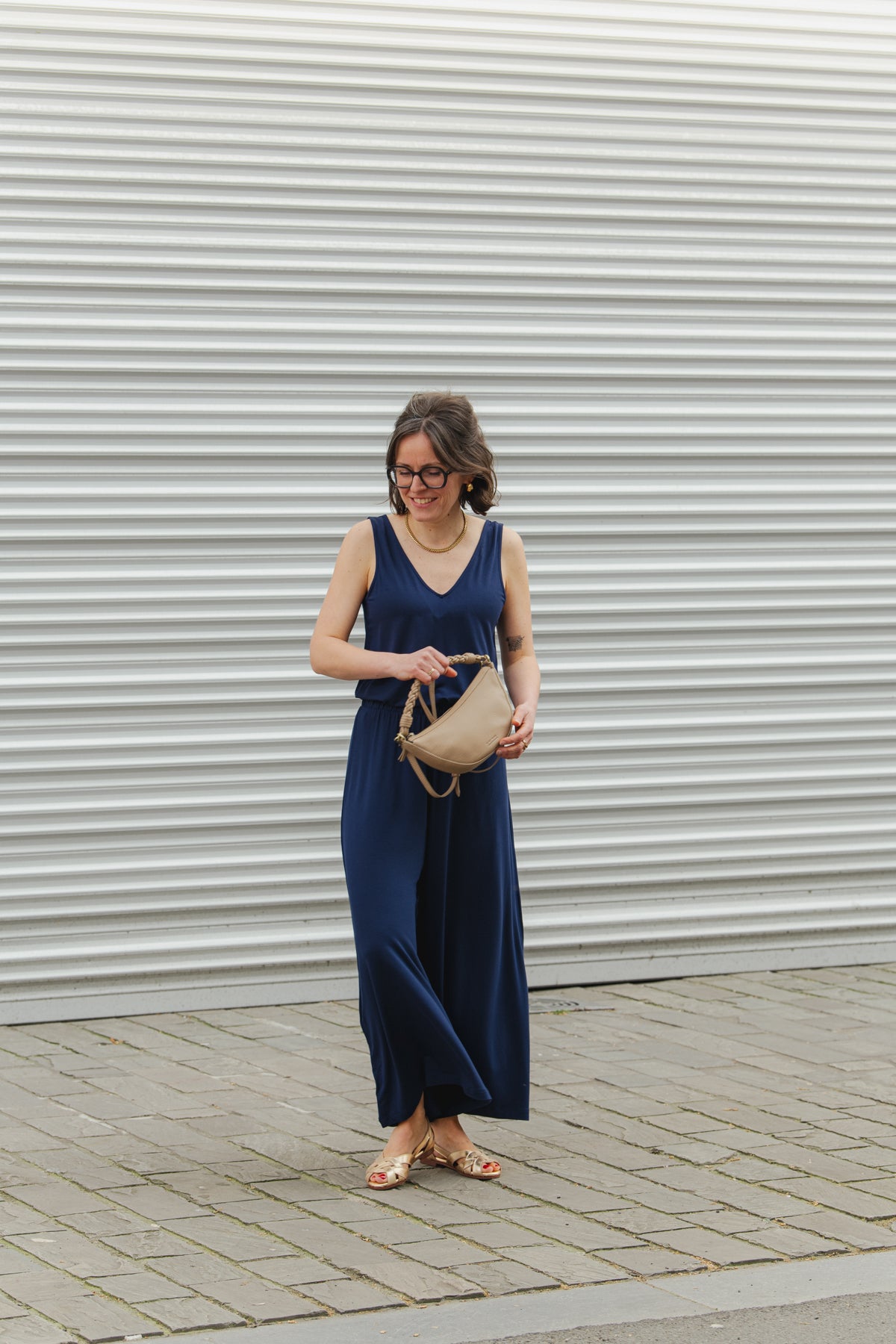 V-Neck Jersey Top - Tinted Navy