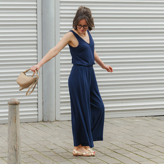 Cropped Jersey Pants - Tinted Navy