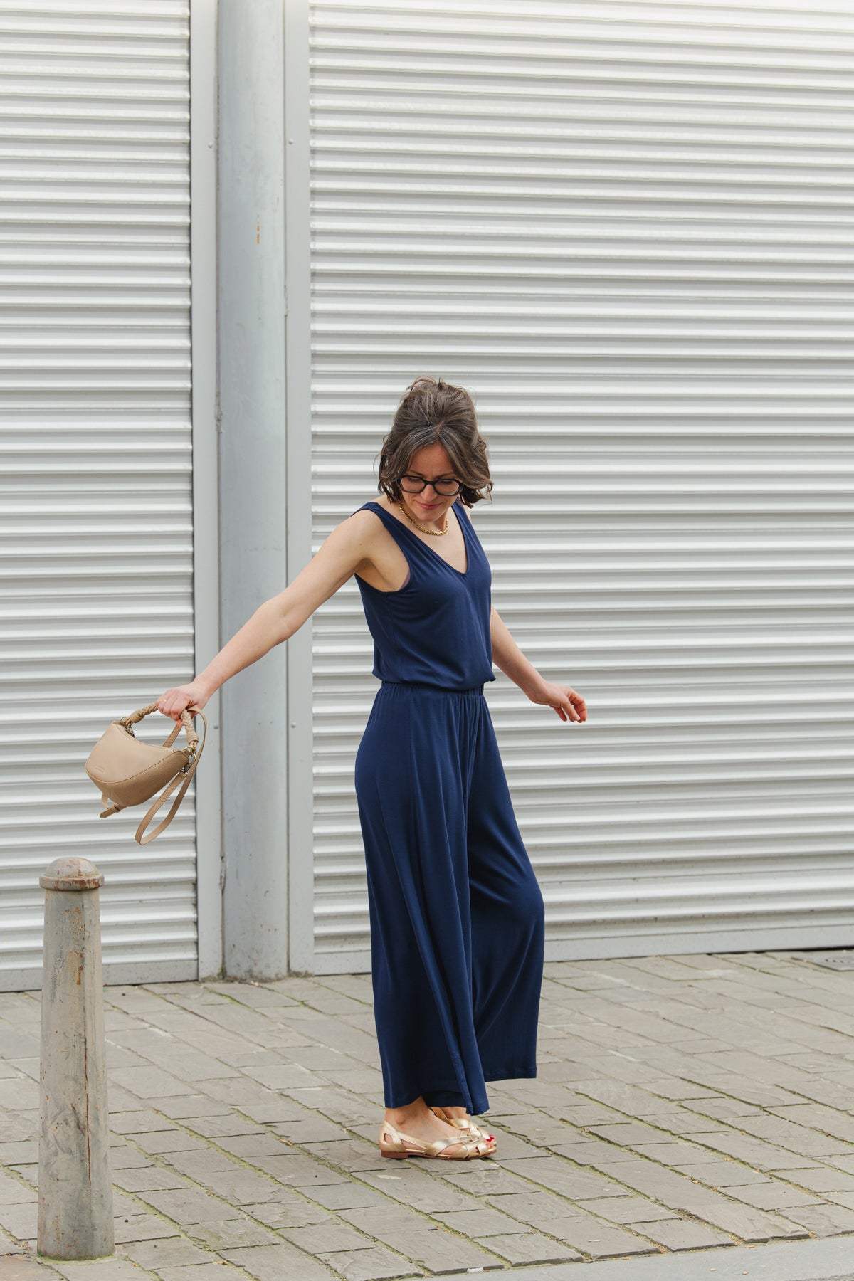 V-Neck Jersey Top - Tinted Navy