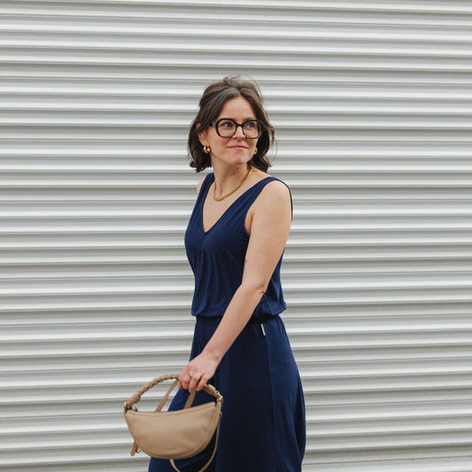 V-Neck Jersey Top - Tinted Navy