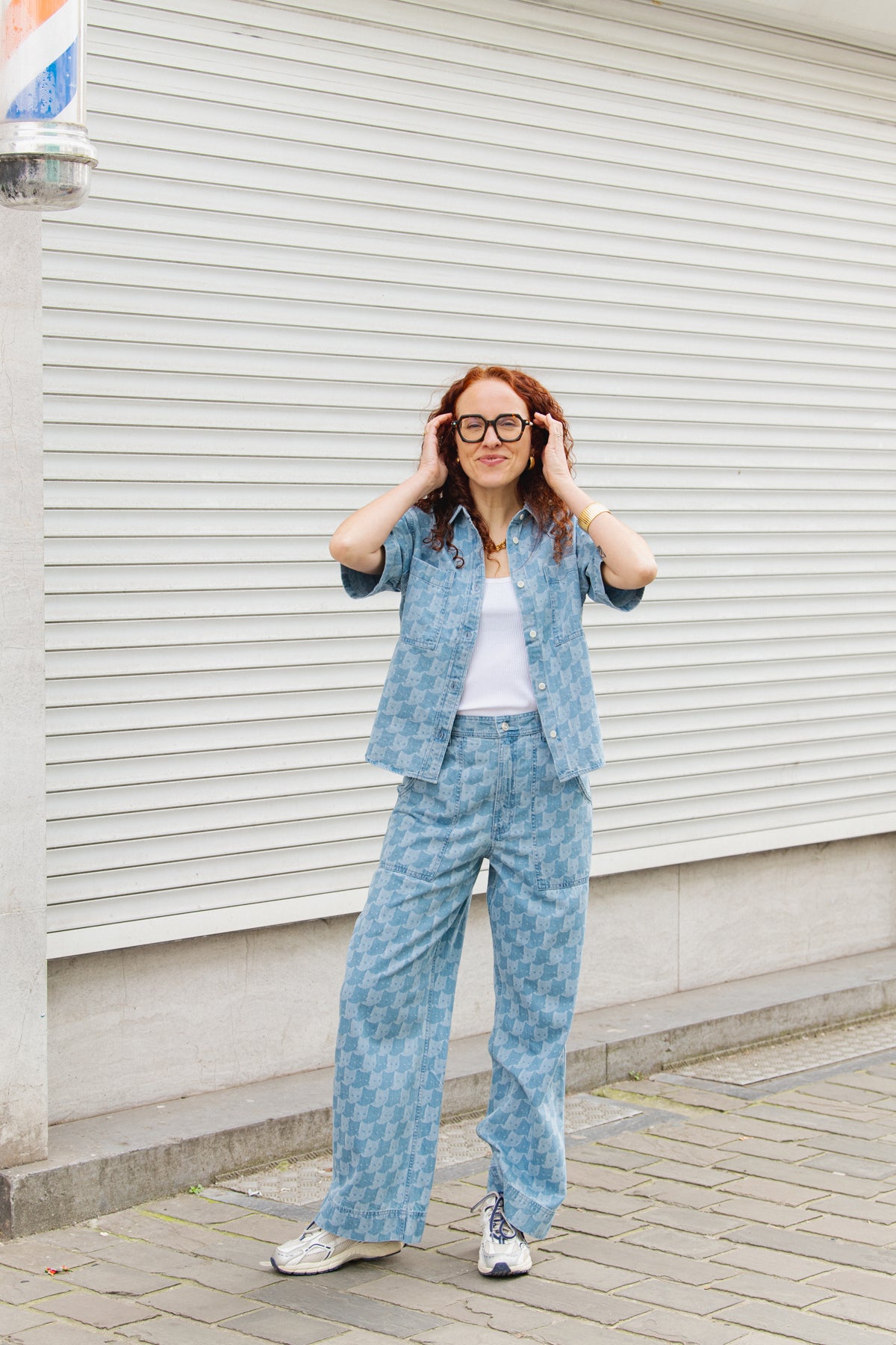 LAST ONES in S - Stensvik Shirt Pepita Cats - Light Blue