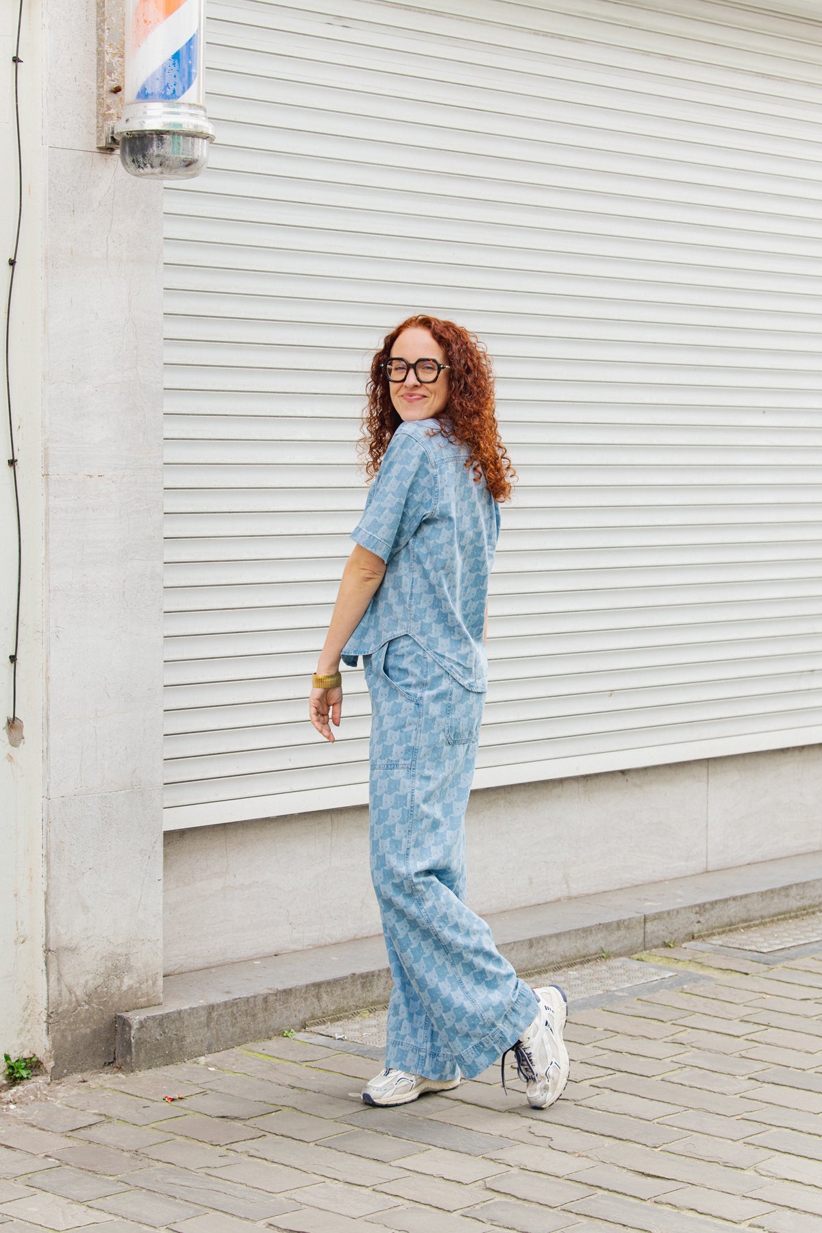 LAST ONES in S - Stensvik Shirt Pepita Cats - Light Blue