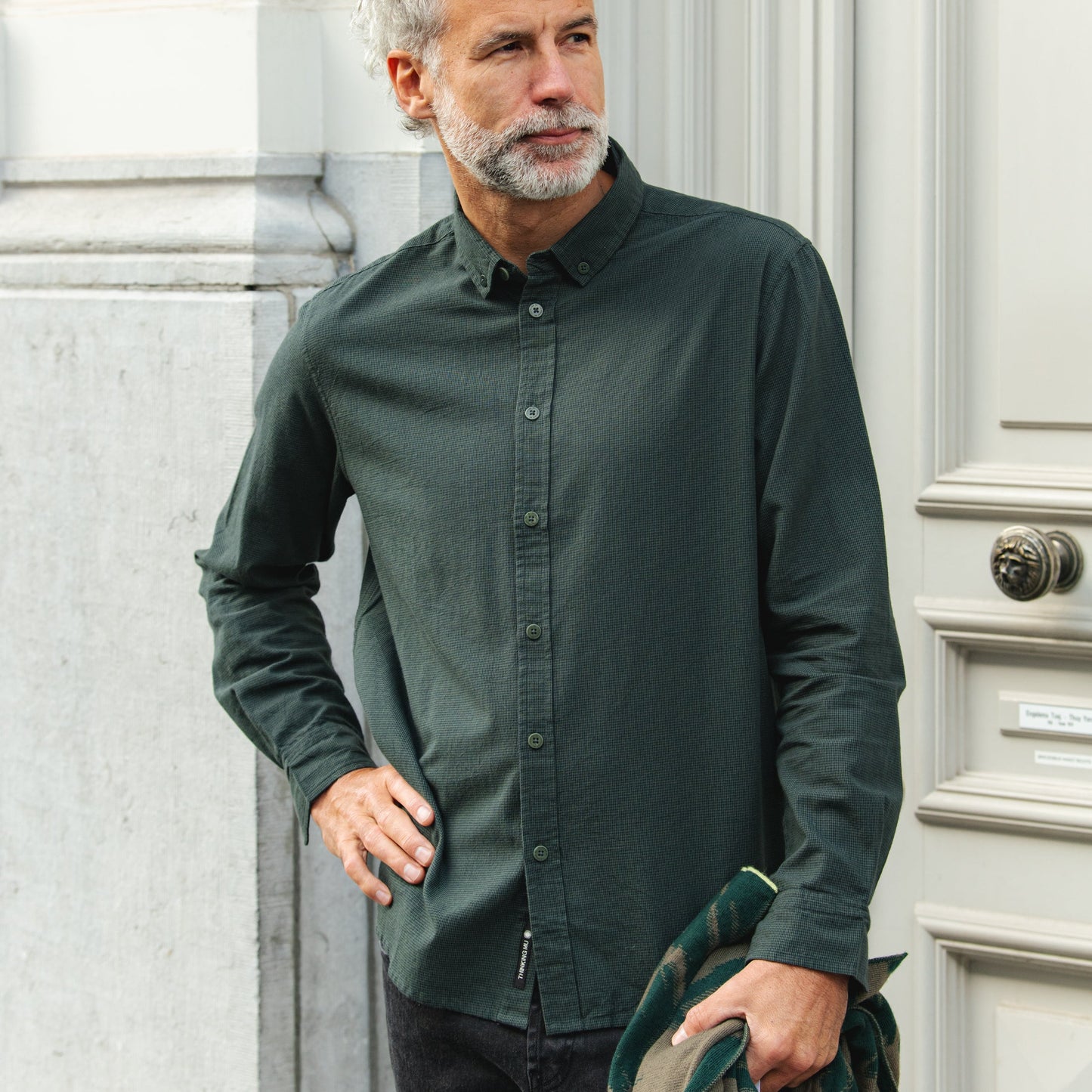 LAST ONE in L - Anto Microchecks Shirt - Eucalyptus