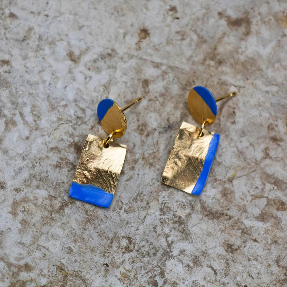 Blue Rectangle Earrings
