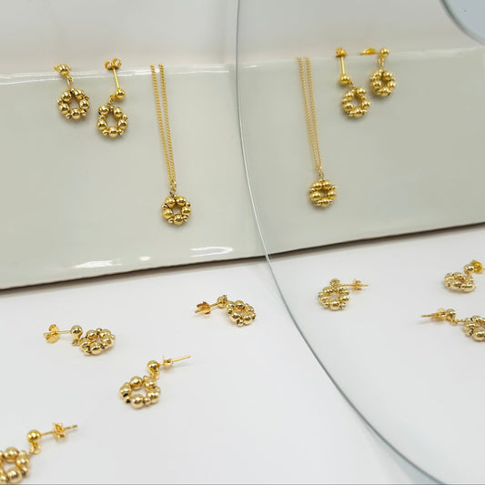 Golden Beads Flower Studs
