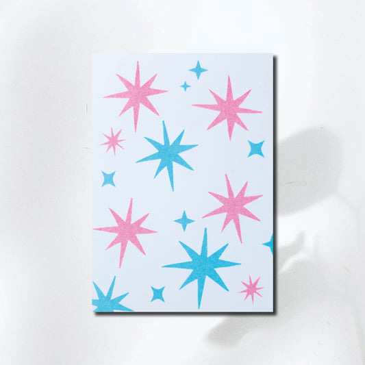 Christmas Greeting Card - Stars Aqua & Pink