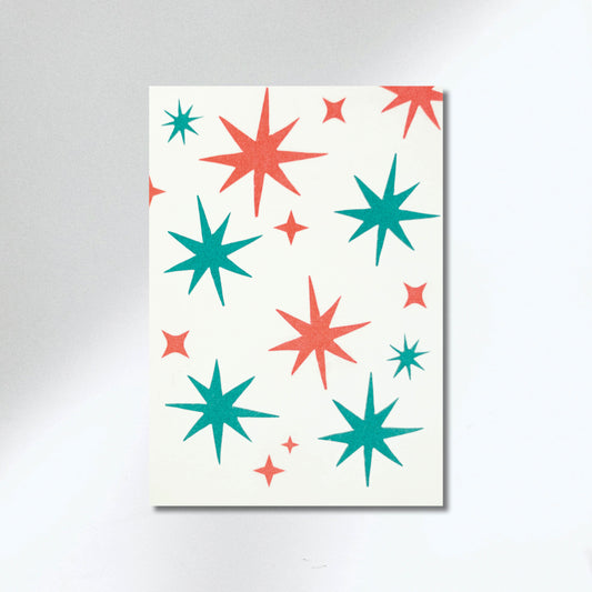 Christmas Greeting Card - Stars Red & Teal