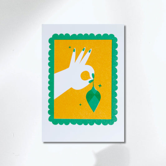 Christmas Greeting Card - Christmas Bauble Yellow & Teal