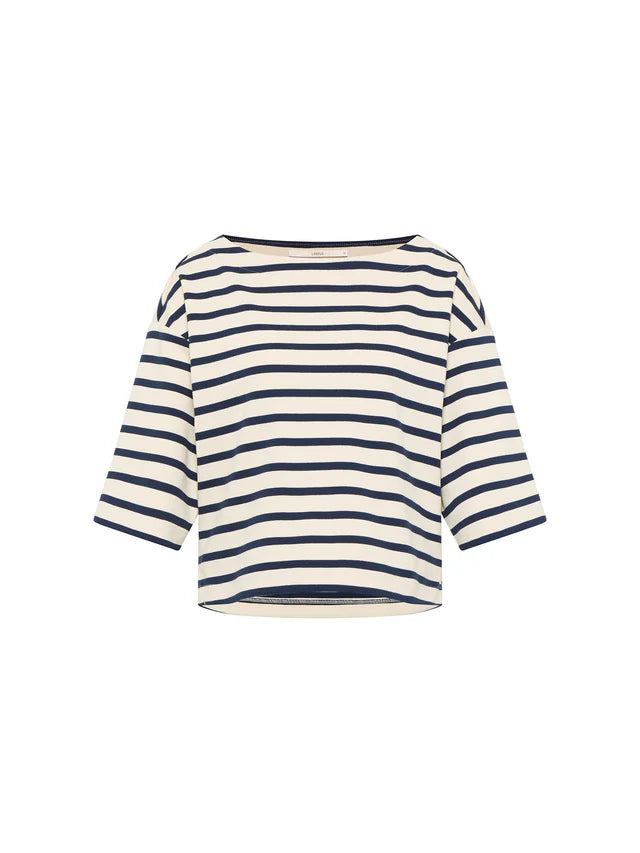 LAST ONE in 42 - Striped Boxy Sweater -  Midnight Blue / Off-white