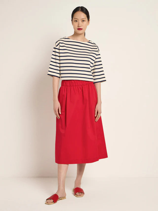 LAST ONE in 42 - Striped Boxy Sweater -  Midnight Blue / Off-white