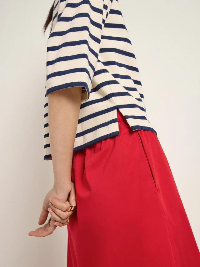 LAST ONE in 42 - Striped Boxy Sweater -  Midnight Blue / Off-white