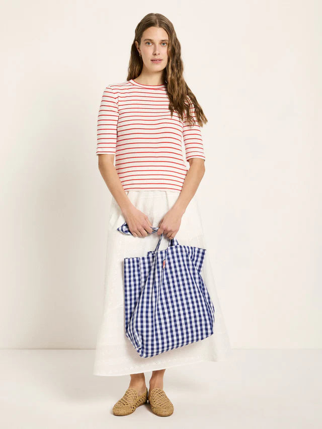 Half Sleeve Striped Top - Creme/Lava Red