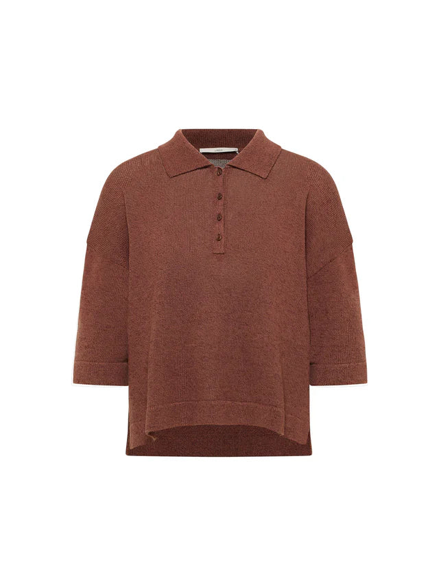 Short-Sleeved Knitted Polo Shirt - Dark Mocca