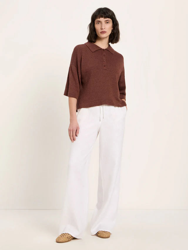 Short-Sleeved Knitted Polo Shirt - Dark Mocca