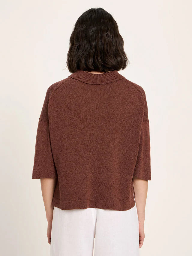Short-Sleeved Knitted Polo Shirt - Dark Mocca