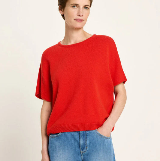 LAST ONE in 34 - Short Sleeve Wool-mix  Knitted Jumper - Red