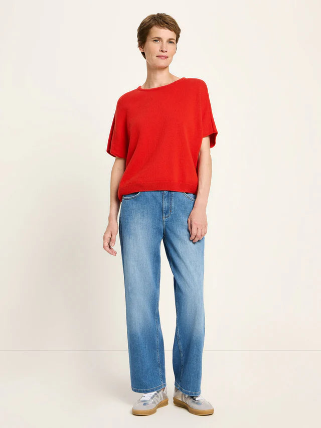 Short Sleeve Wool-mix  Knitted Jumper - Red