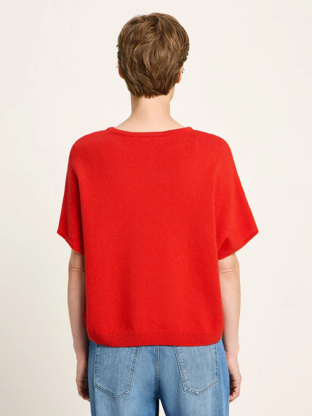 Short Sleeve Wool-mix  Knitted Jumper - Red