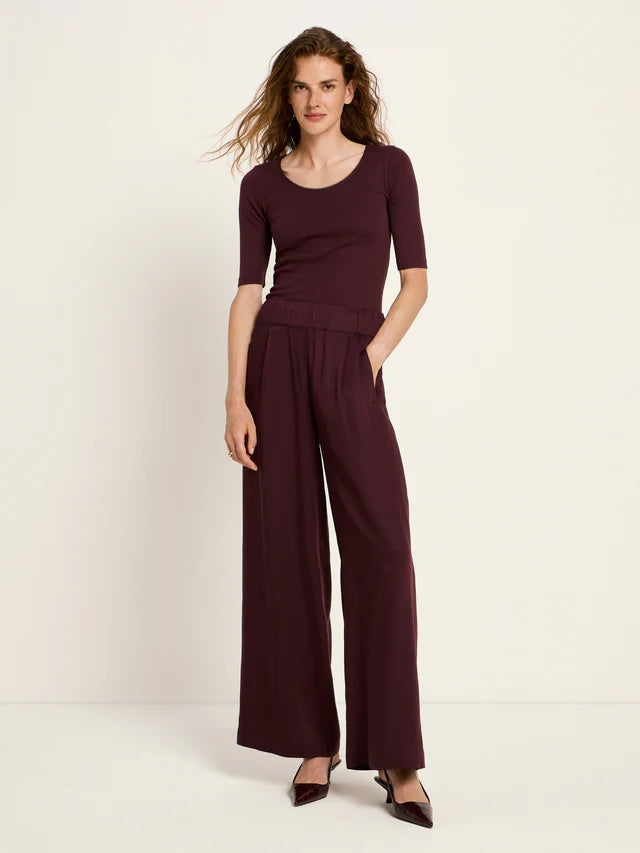 Wide Leg Pants - Burgundy