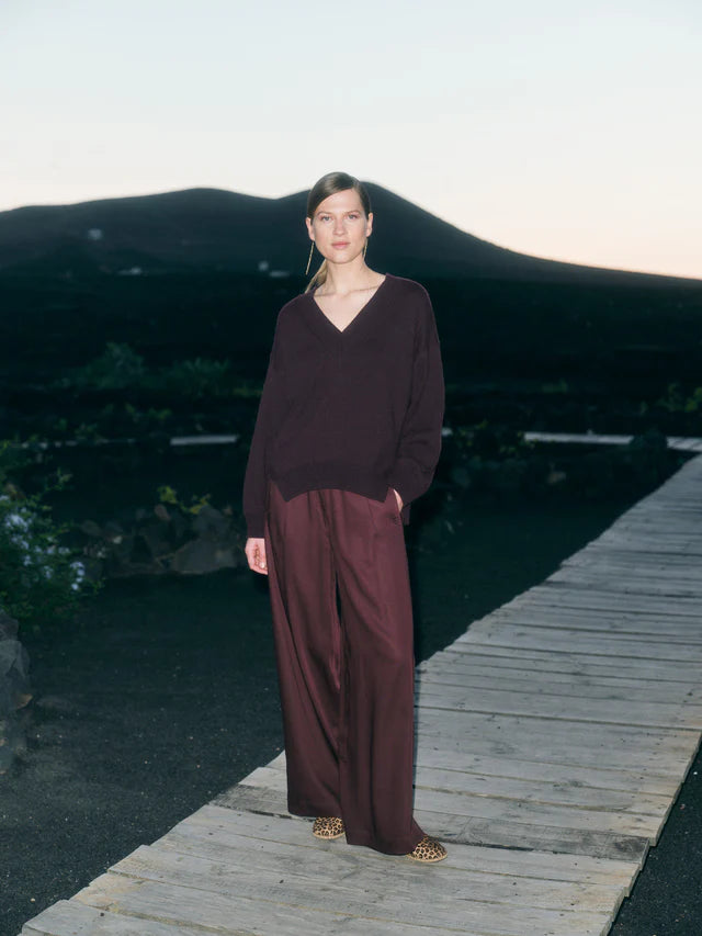Wide Leg Pants - Burgundy