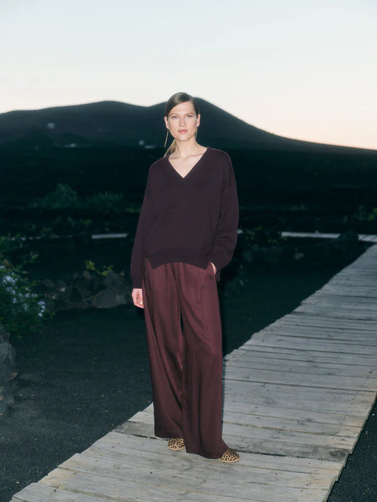 LAST ONE in 38 - Wide Leg Pants - Burgundy