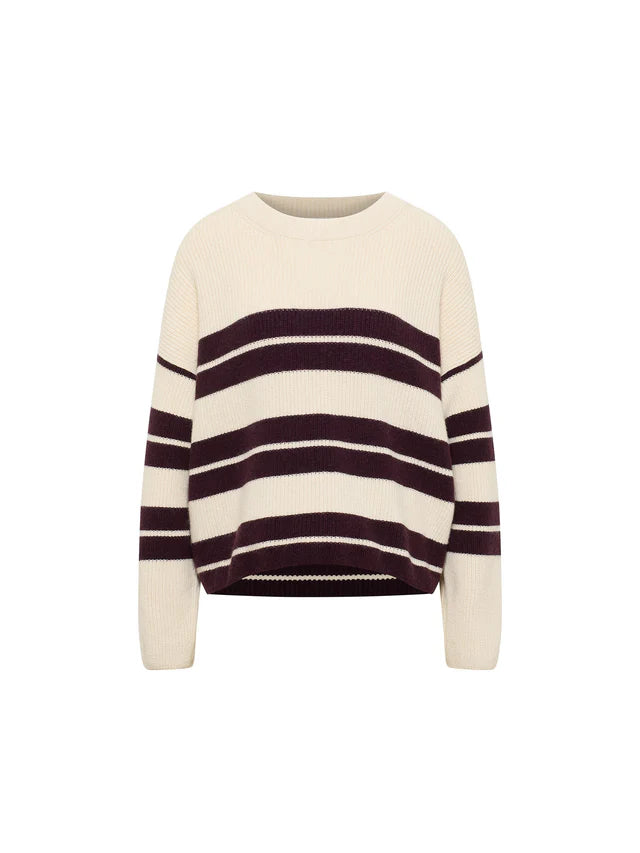LAST ONE in 34 - Striped Sweater - Off-White/Burgundy