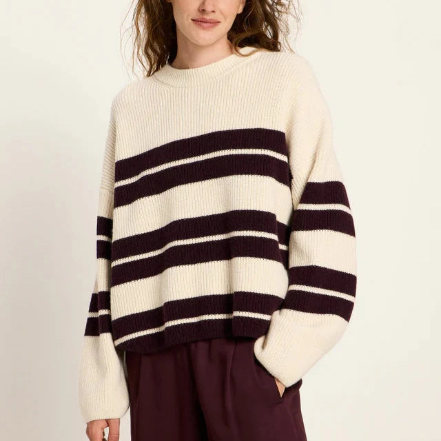 LAST ONE in 34 - Striped Sweater - Off-White/Burgundy