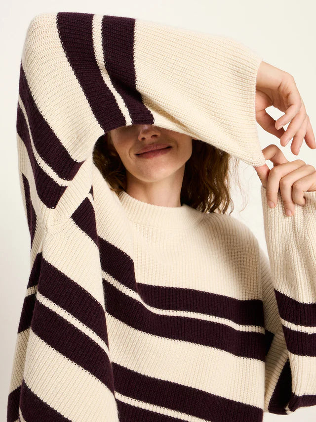 LAST ONE in 34 - Striped Sweater - Off-White/Burgundy